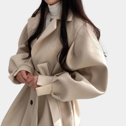 Stijlvolle damesjas met pofmouwen en riem - Perfect voor de Lente en Zomer