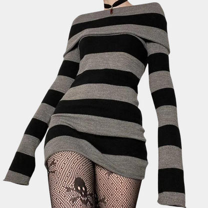 Stijlvolle gebreide off-shoulder mini zomerjurk voor dames