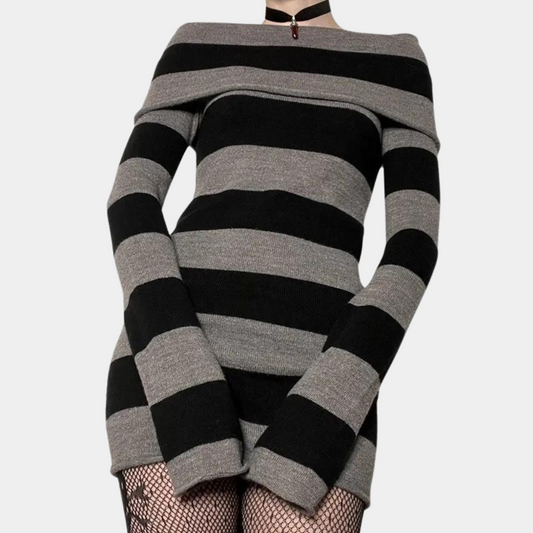 Stijlvolle gebreide off-shoulder mini zomerjurk voor dames