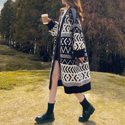 Wilhelmine - Geometrische Lange Jas - Tijdloze Elegantie voor Dames - Lente/Zomer Stijl