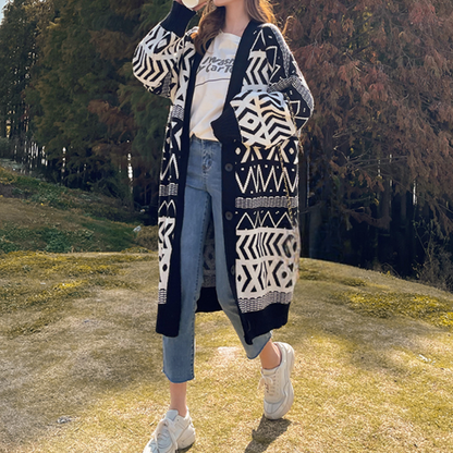 Wilhelmine - Geometrische Lange Jas - Tijdloze Elegantie voor Dames - Lente/Zomer Stijl