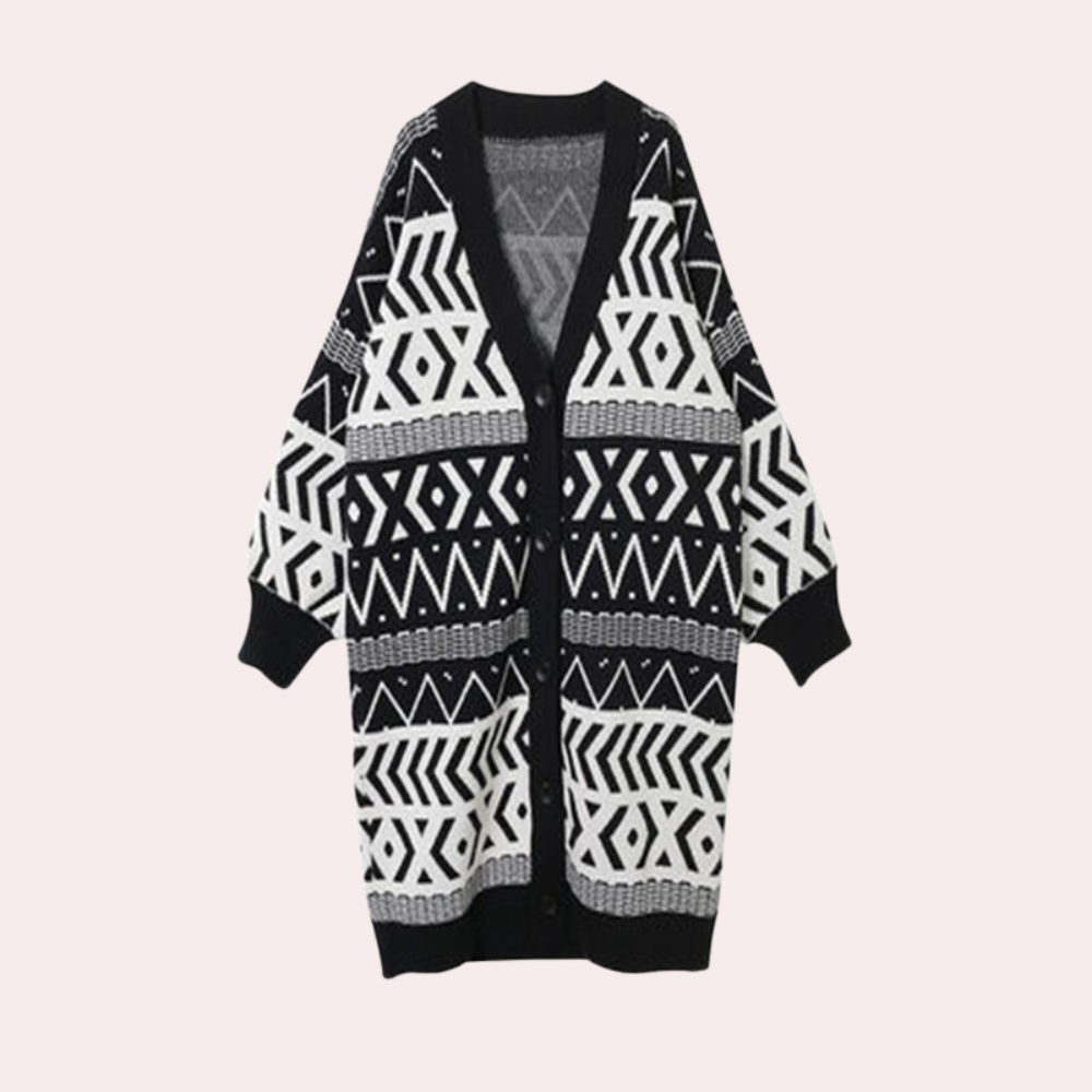 Wilhelmine - Geometrische Lange Jas - Tijdloze Elegantie voor Dames - Lente/Zomer Stijl