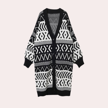 Wilhelmine - Geometrische Lange Jas - Tijdloze Elegantie voor Dames - Lente/Zomer Stijl