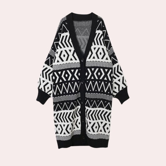 Wilhelmine - Geometrische Lange Jas - Tijdloze Elegantie voor Dames - Lente/Zomer Stijl