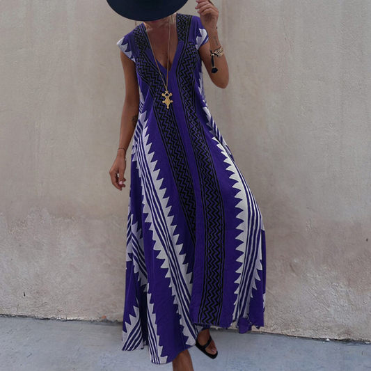 Adelina - Zomerse boheemse maxi jurk met geometrisch patroon