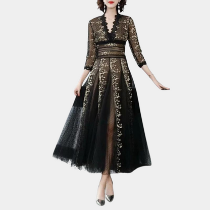 Eleanora - Elegante Kanten Zomerjurk met V-Hals