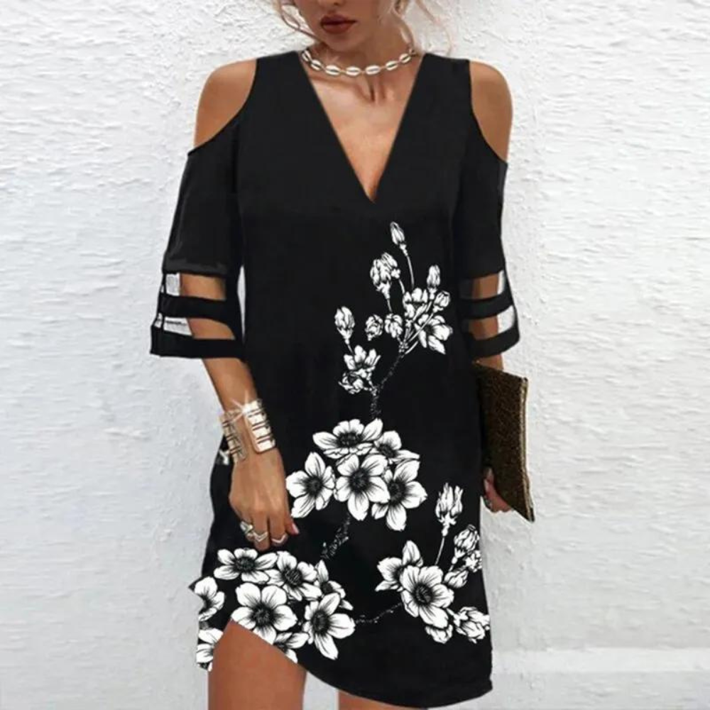 Kataryna - Elegante Koudschouder Zomerjurk met Kanten