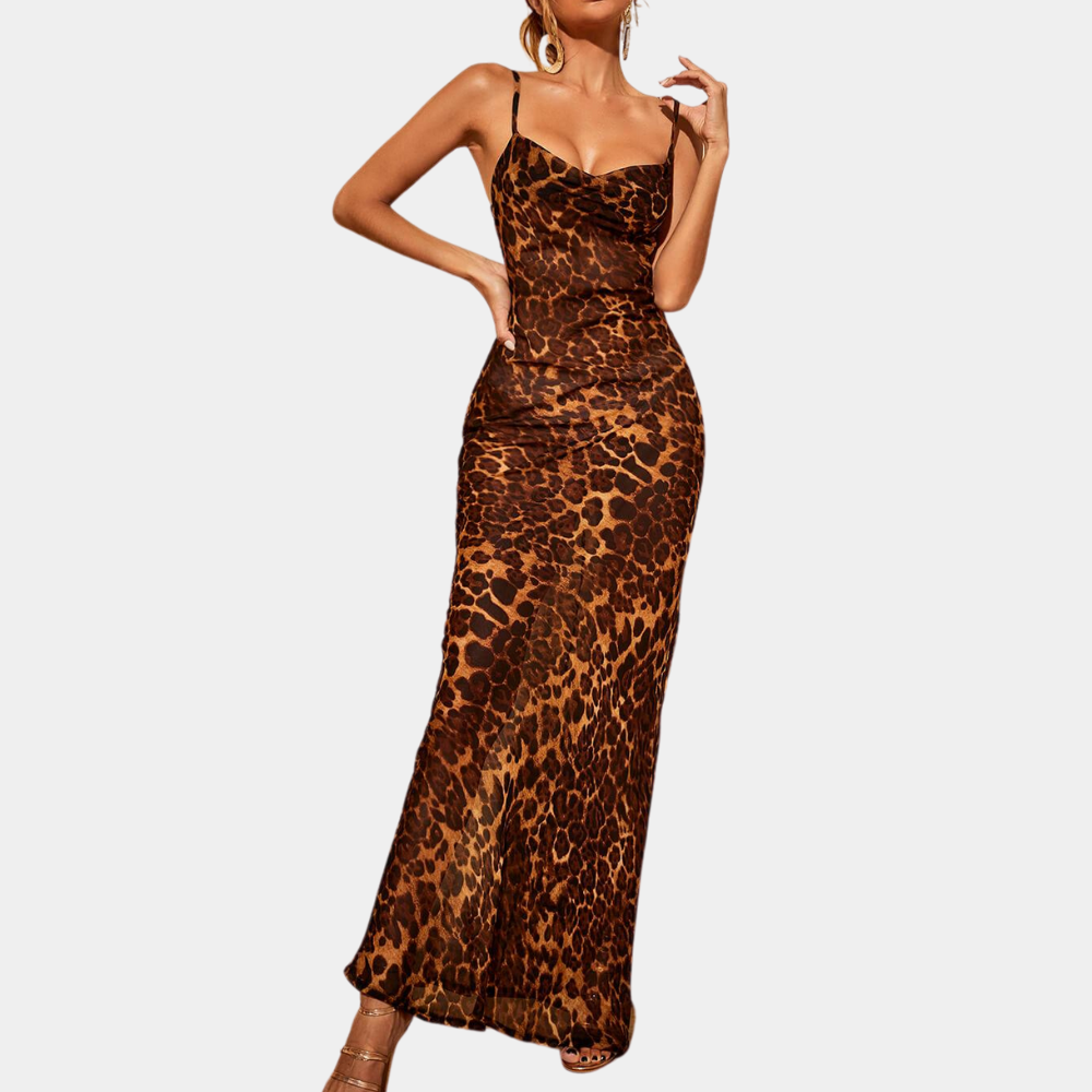 Nereida - Zomerse Maxi-Jurk met Luipaardprint en Spaghettiband