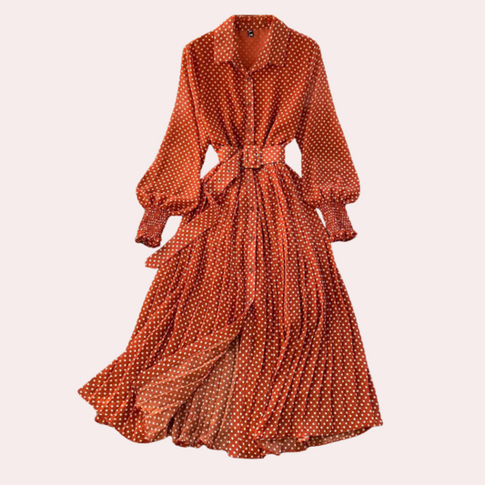 Nana - Zomerse Maxi-jurk met Stippen en Geplooide Details