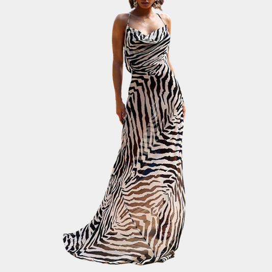 Dayana - Gedurfde Rugloze Maxi met Zebra Strepen voor de Zomer