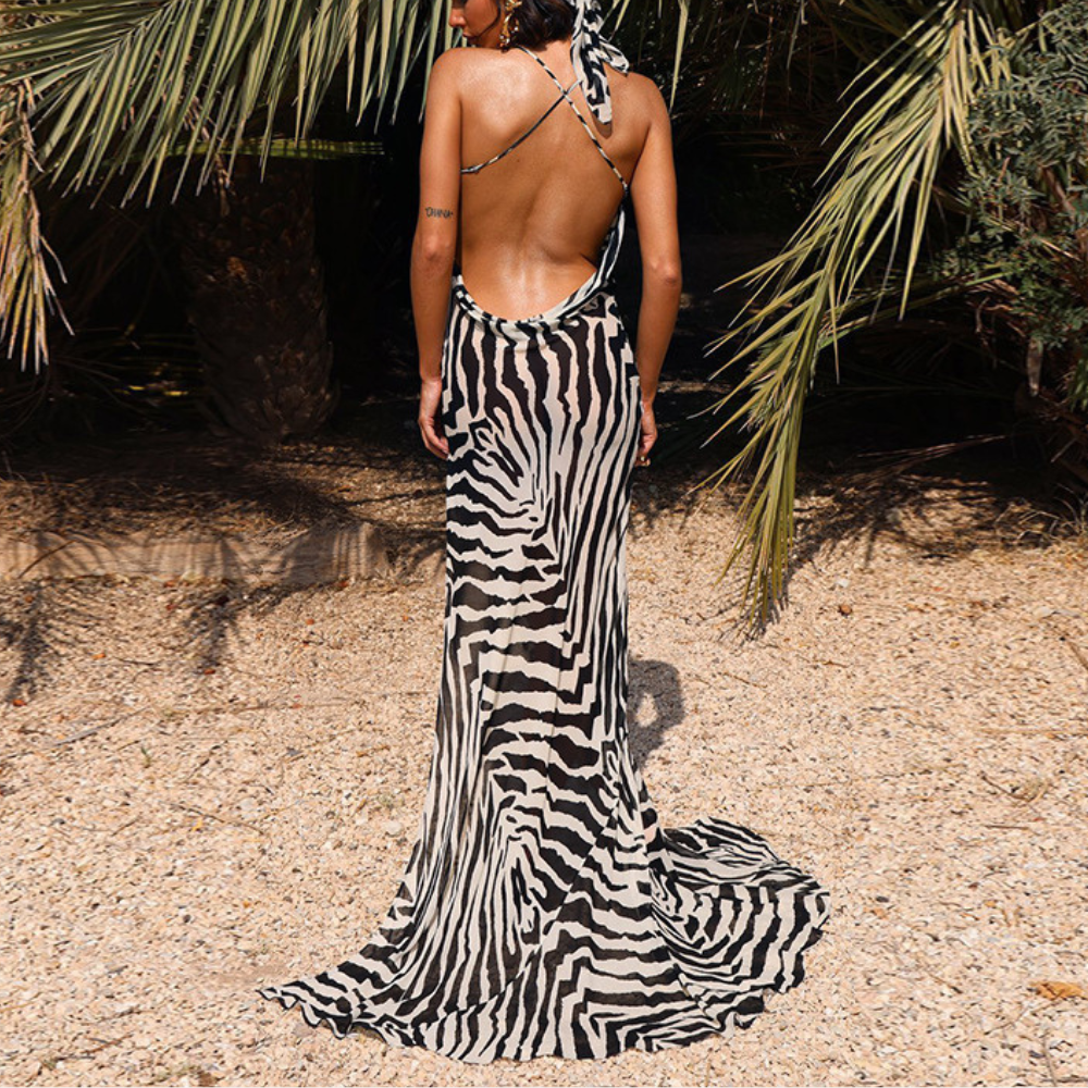 Dayana - Gedurfde Rugloze Maxi met Zebra Strepen voor de Zomer