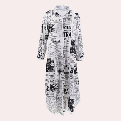 Antonia - Luxe Zomerjurk met Artistieke Kranten Print