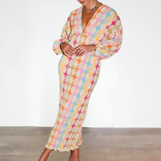 Hilde - Elegante kleurrijke lange zomerjurk voor vrouwen