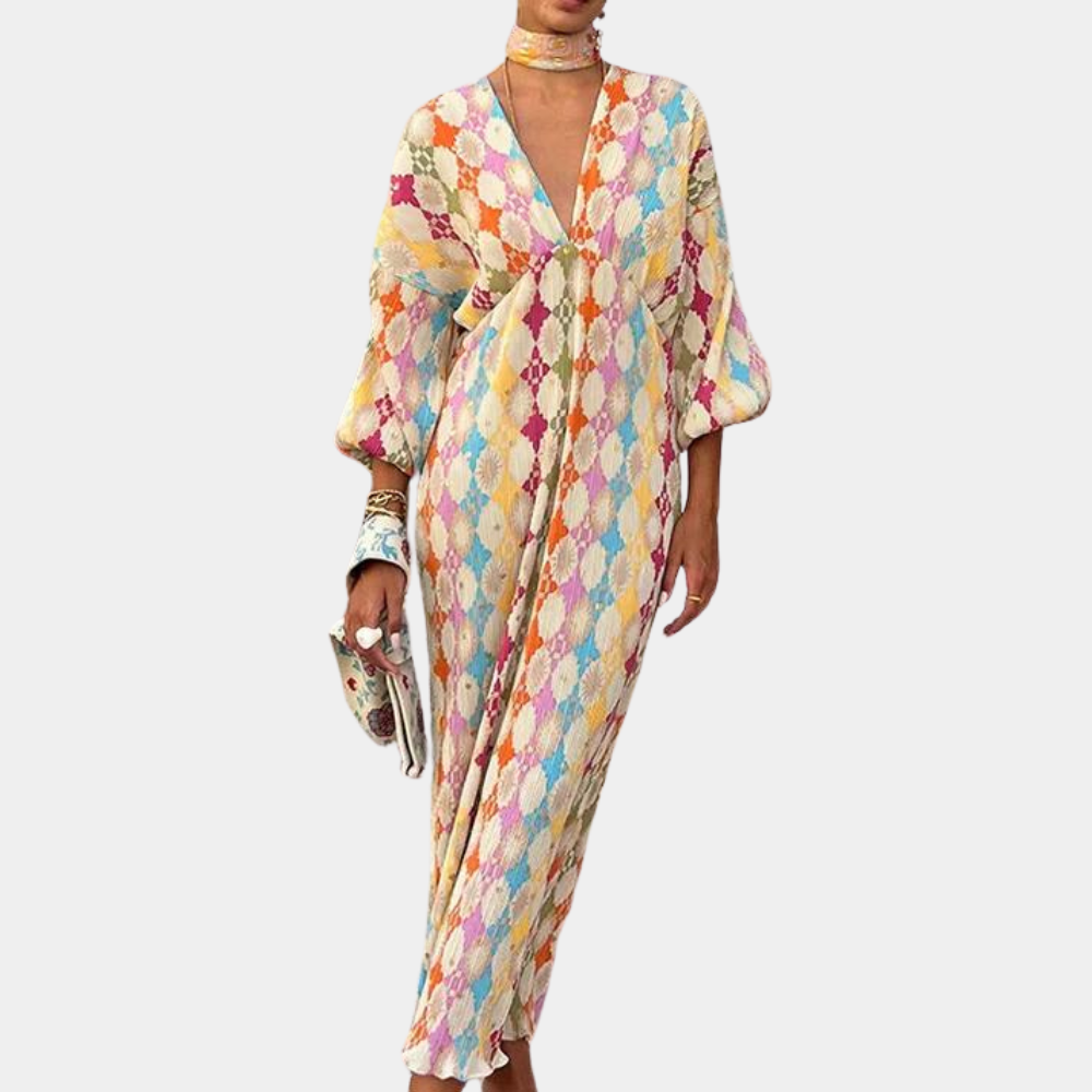 Hilde - Elegante kleurrijke lange zomerjurk voor vrouwen