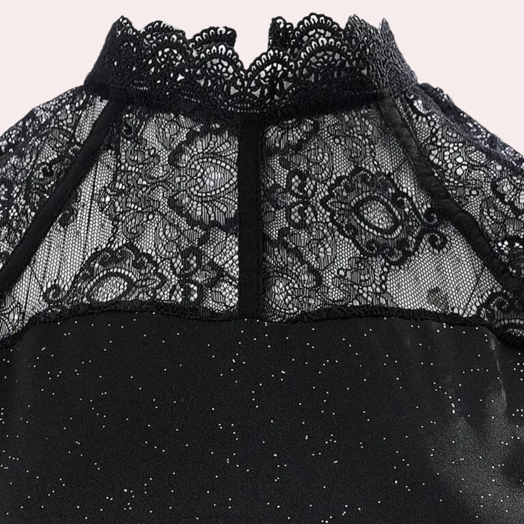 Blanka – Dames Zomerglitterjurk met Verfijnd Kant en Stralende Glans