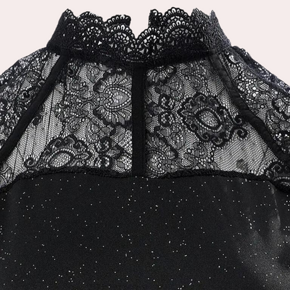 Blanka – Dames Zomerglitterjurk met Verfijnd Kant en Stralende Glans
