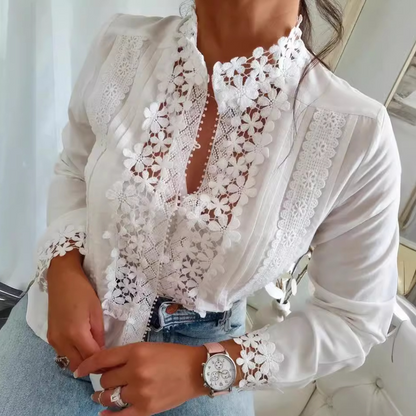 Marga - Zomerse Romantische Blouse met Elegant Bloemen Kant
