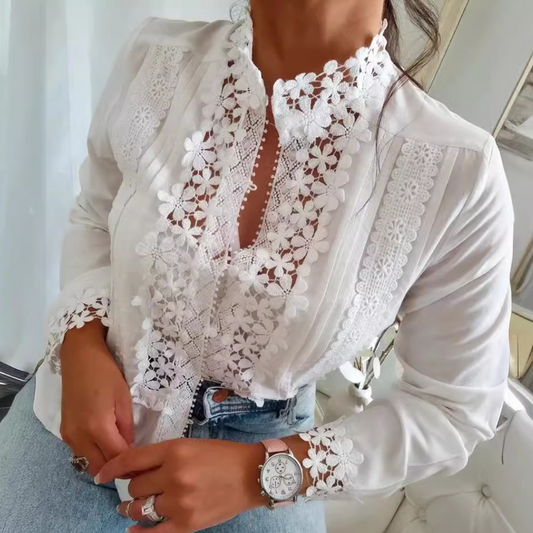 Marga - Zomerse Romantische Blouse met Elegant Bloemen Kant