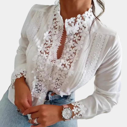 Marga - Zomerse Romantische Blouse met Elegant Bloemen Kant