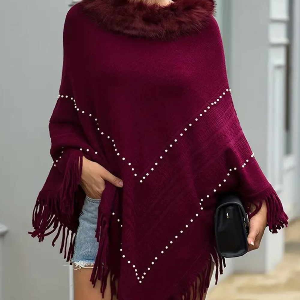 Eftychia - Luchtige Gebreide Poncho met Verfijnde Details voor Dames - Perfect voor de Zomer