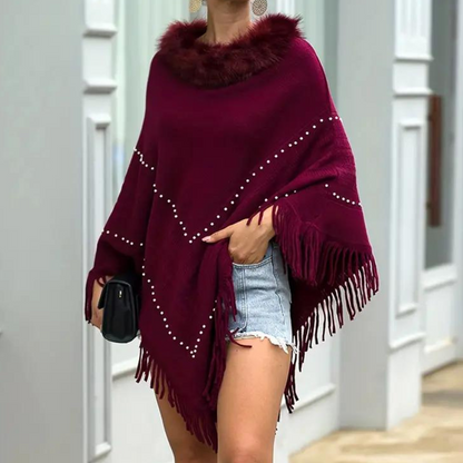 Eftychia - Luchtige Gebreide Poncho met Verfijnde Details voor Dames - Perfect voor de Zomer