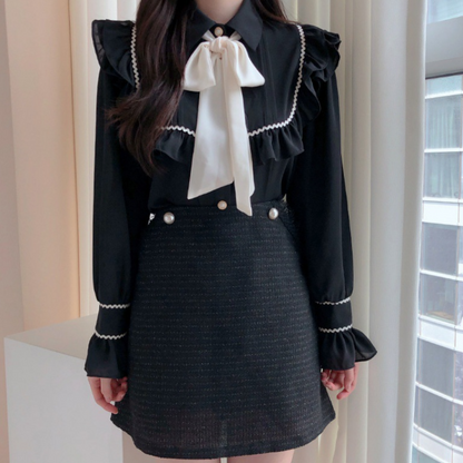 Evgenia - Elegante Zomer Damesblouse met Ruffle Rand en Strik