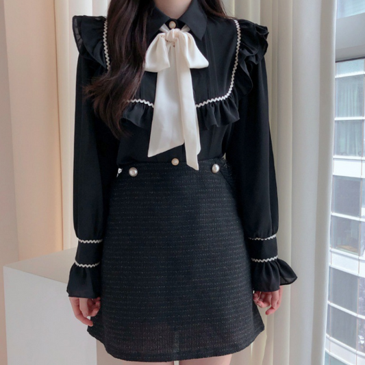 Evgenia - Elegante Zomer Damesblouse met Ruffle Rand en Strik