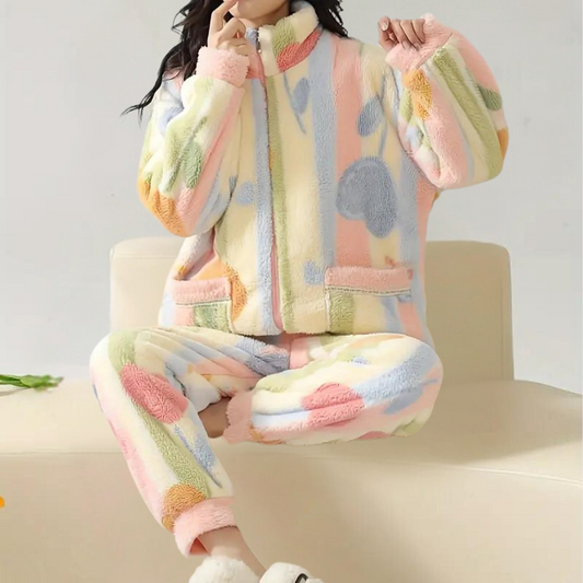 Romhilda - Zachte en kleurrijke pluche pyjamaset voor dames - Perfect voor de lente en zomeravonden