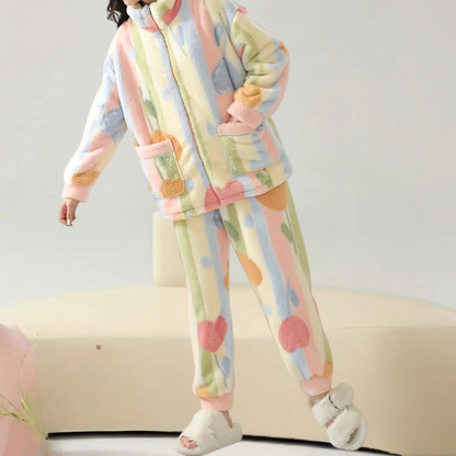 Romhilda - Zachte en kleurrijke pluche pyjamaset voor dames - Perfect voor de lente en zomeravonden