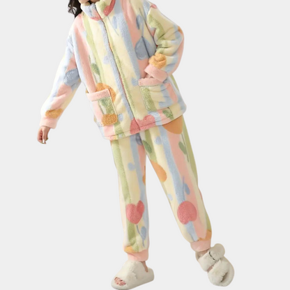 Romhilda - Zachte en kleurrijke pluche pyjamaset voor dames - Perfect voor de lente en zomeravonden