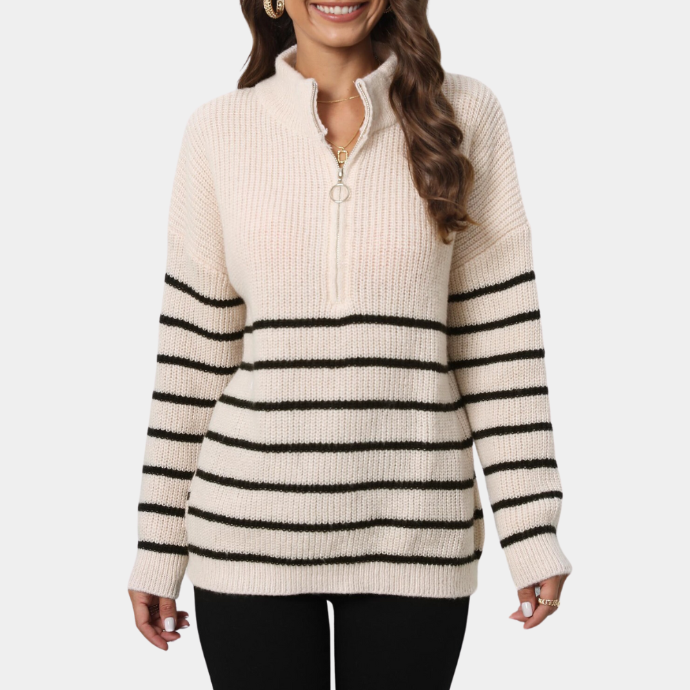 Nydia - Dames Casual Gestreept Gebreid Half Rits Zomertrui