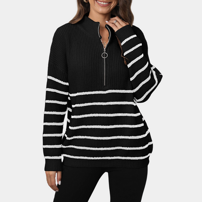 Nydia - Dames Casual Gestreept Gebreid Half Rits Zomertrui