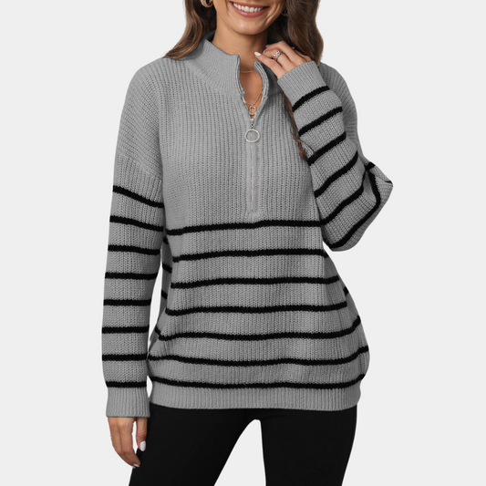 Nydia - Dames Casual Gestreept Gebreid Half Rits Zomertrui
