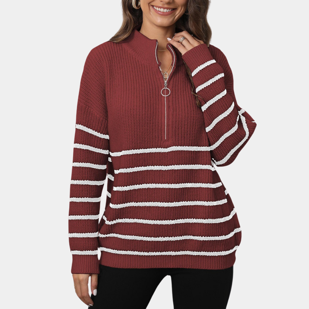 Nydia - Dames Casual Gestreept Gebreid Half Rits Zomertrui