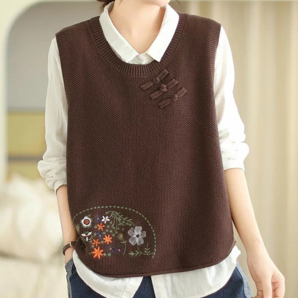 Penina - Elegant geborduurd damesvest met bloemen voor de zomer