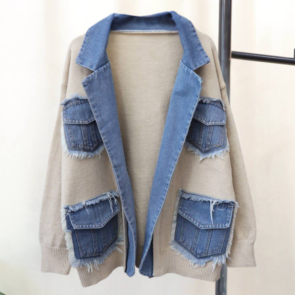 Hadria - Stijlvol gebreid damesvest met denimaccenten voor de zomer