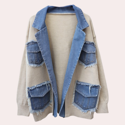 Hadria - Stijlvol gebreid damesvest met denimaccenten voor de zomer