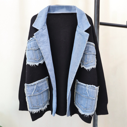 Hadria - Stijlvol gebreid damesvest met denimaccenten voor de zomer