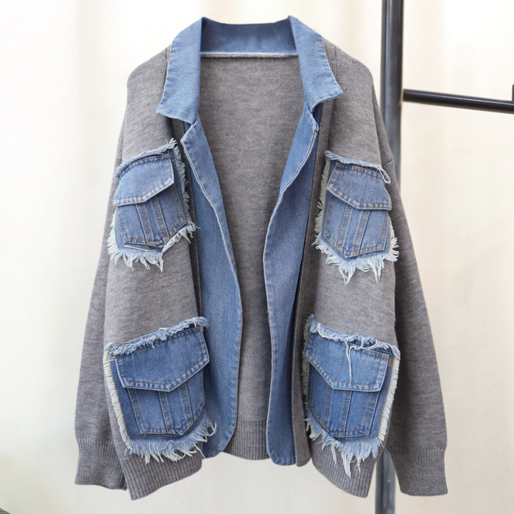 Hadria - Stijlvol gebreid damesvest met denimaccenten voor de zomer