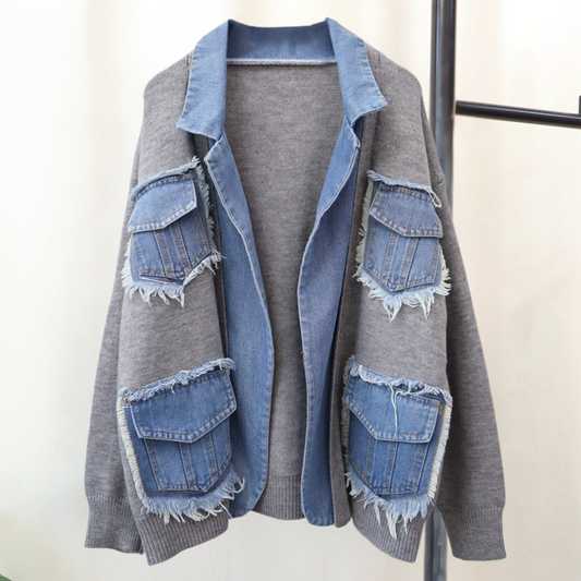 Hadria - Stijlvol gebreid damesvest met denimaccenten voor de zomer