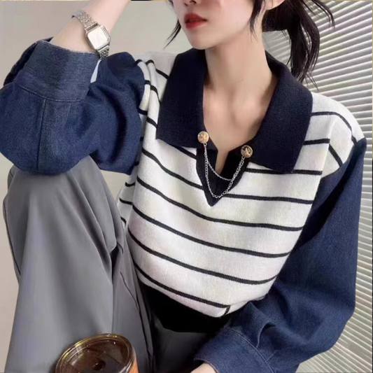 Lujzika - Modieuze Zomersweater met Denim Mouwen voor dames