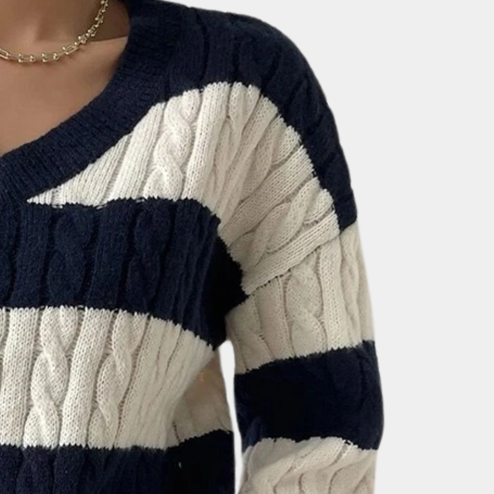 Yamina - Dames Elegante V-Hals Gestreepte Zomerse Trui
