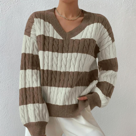 Yamina - Dames Elegante V-Hals Gestreepte Zomerse Trui