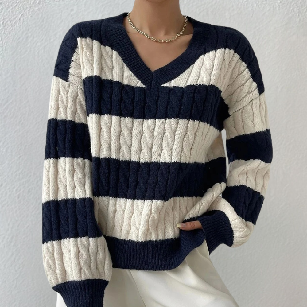 Yamina - Dames Elegante V-Hals Gestreepte Zomerse Trui