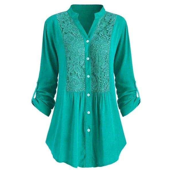 Hailei - Luchtige lange blouse met pofmouwen voor dames - Zomereditie