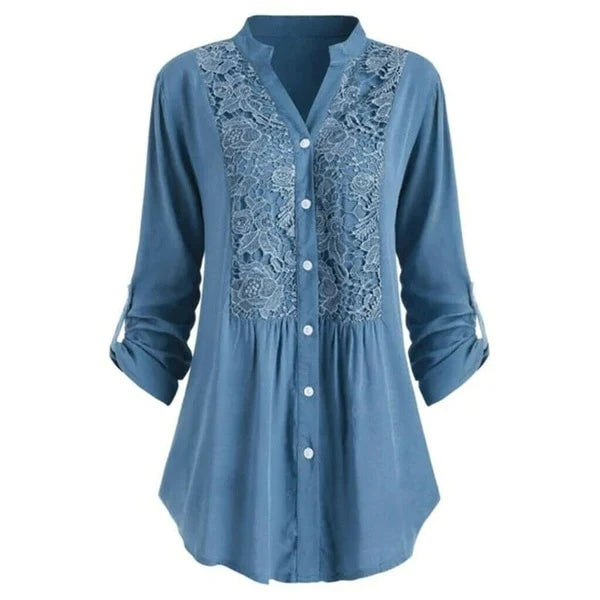 Hailei - Luchtige lange blouse met pofmouwen voor dames - Zomereditie