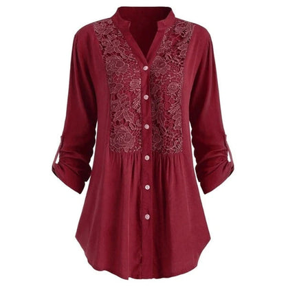Hailei - Luchtige lange blouse met pofmouwen voor dames - Zomereditie