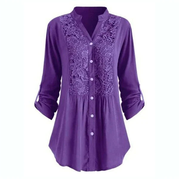 Hailei - Luchtige lange blouse met pofmouwen voor dames - Zomereditie