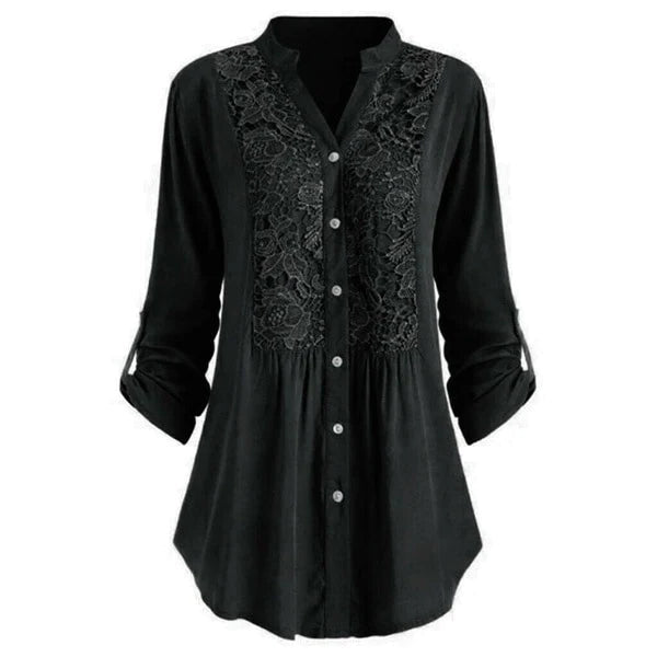 Hailei - Luchtige lange blouse met pofmouwen voor dames - Zomereditie