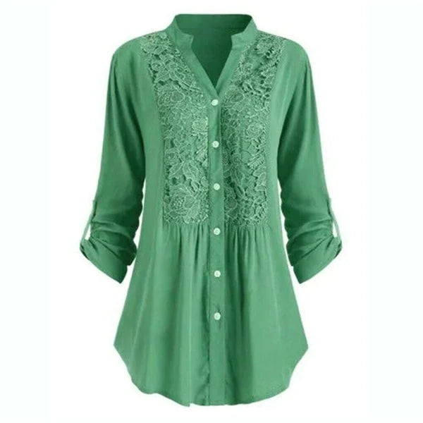 Hailei - Luchtige lange blouse met pofmouwen voor dames - Zomereditie